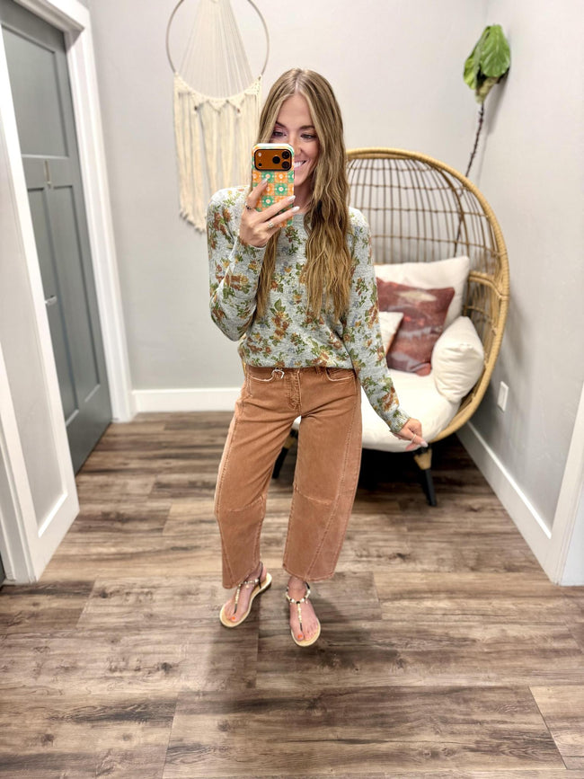 CAMBRIA GREY FLORAL LIGHT WEIGHT SWEATER TOP
