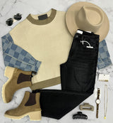 ROSIE CREAM MULTI KNIT DENIM CHECKERED SWEATER TOP