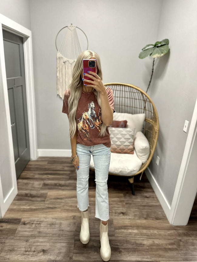 WINE WASHED HORSES GRAPHIC TEE