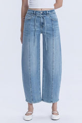 RANDI HIGH RISE BARREL WITH TIE DENIM JEANS