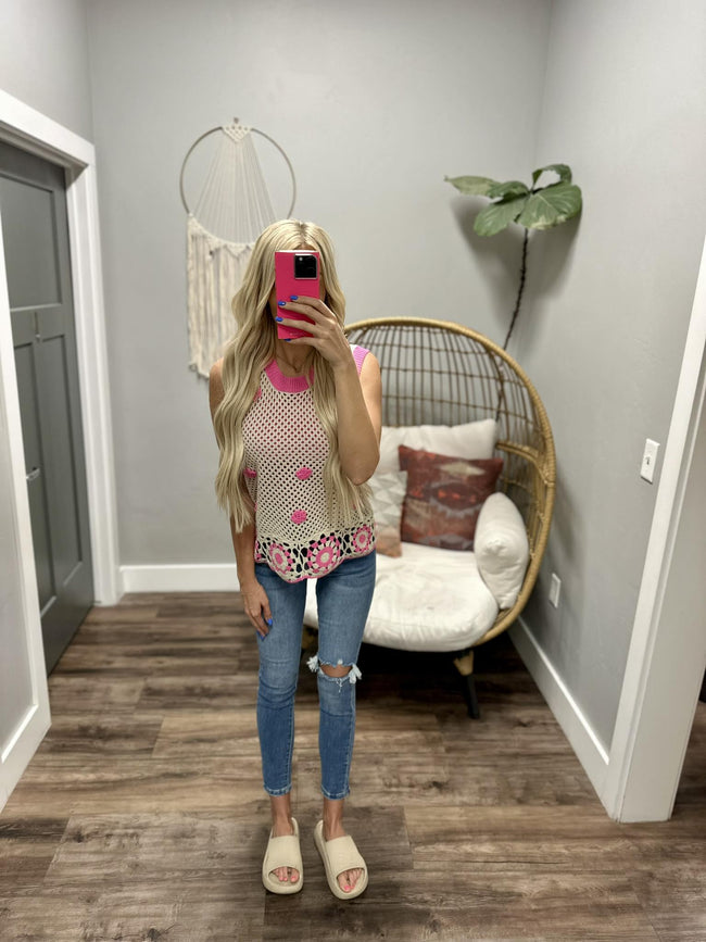 EVERLEIGH NEUTRAL PINK CROCHET TANK TOP