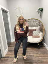 CHOCOLATE BROWN FLAG KNIT SWEATER TOP