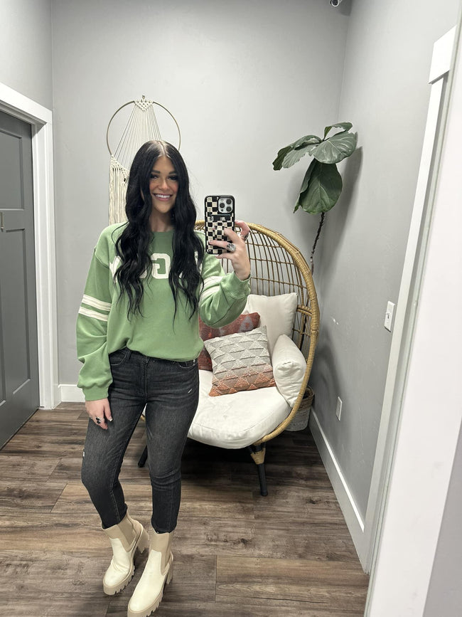 STONE GREEN ZIGGY CREW SWEATER