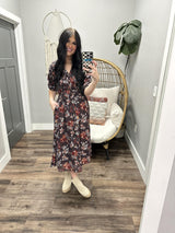 PAIGE BURGUNDY FLORAL SMOCKED DRESS