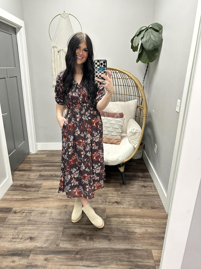PAIGE BURGUNDY FLORAL SMOCKED DRESS