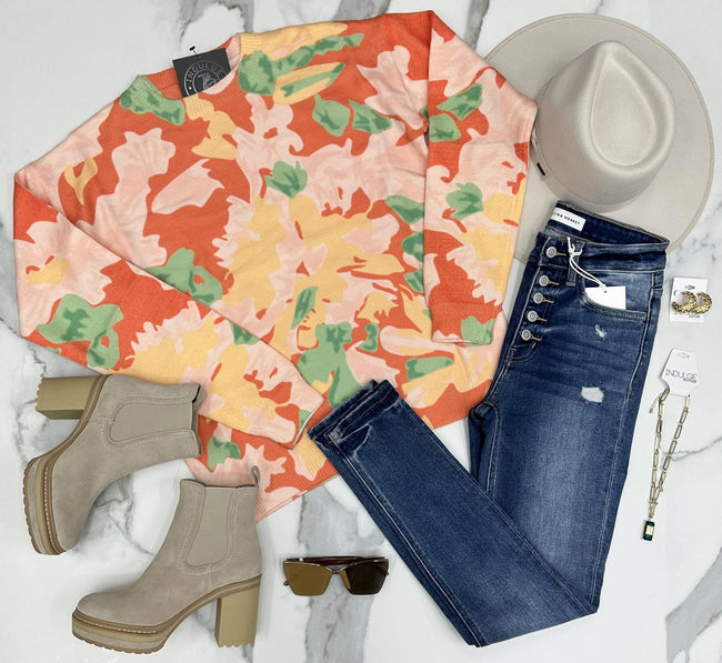 LIBBY MULTI COLOR FLORAL SWEATER TOP