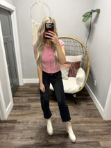 VAL ROSE PINK SHORT SLEEVE BUTTON FRONT DETAIL TOP