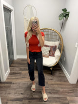 REBECCA RED RIBBED SHORT SLEEVE TOP