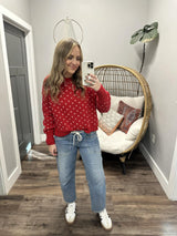 HOLLY RED PATTERN DETAIL KNIT SWEATER TOP