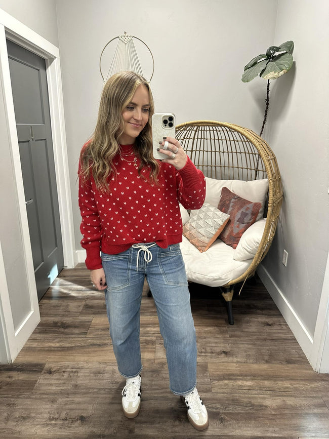HOLLY RED PATTERN DETAIL KNIT SWEATER TOP
