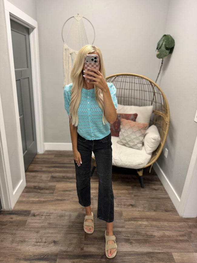 TIA BRIGHT BLUE FLORAL BUTTON UP CARDIGAN TOP