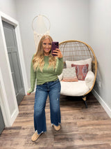 SAMI MATCHA PANEL HENLEY LONG SLEEVE TOP