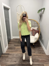 MANDY ALO LIGHT GREEN BUTTON UP CARDIGAN SHORT SLEEVE TOP