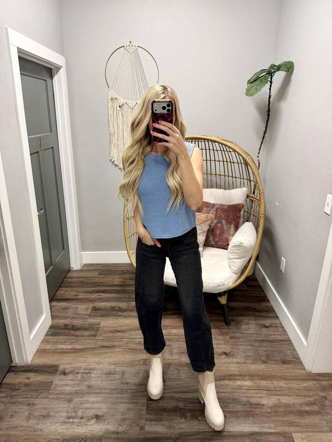 ANGIE BLUE KNIT SWEATER TOP
