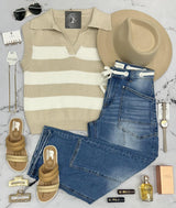 VALERIE SAND AND IVORY STRIPE SWEATER VEST TOP