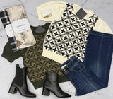 RONNIE IVORY BLACK EMBROIDERED STITCH SWEATER TOP