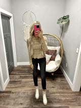 ROMAN TAUPE CRINKLE LONG SLEEVE BLOUSE TOP