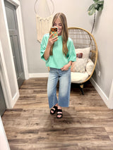 GABBY MINT GREEN SHORT SLEEVE SWEATER TOP