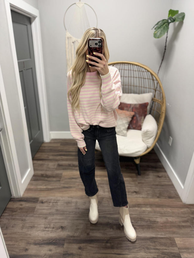 SANDRA LIGHT PINK STRIPE SWEATER TOP