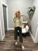 RAVEN CHAMPAGNE TEXTURE WOVEN LONG SLEEVE TOP