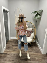 MELODY PEACH FLORAL PEPLUM BLOUSE