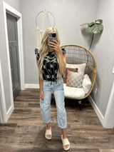 SHARON BLACK FLORAL EYELET DETAIL BLOUSE