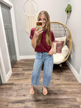 CARRIE MAROON RIBBED RINGER DETAIL TOP