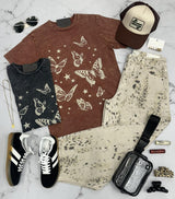 BLACK WASHED BUTTERFLY TEE TOP