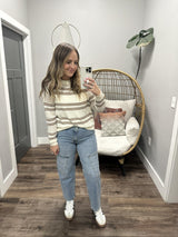 CHRISTINA CREAM AND TAN STRIPE KNIT SWEATER TOP