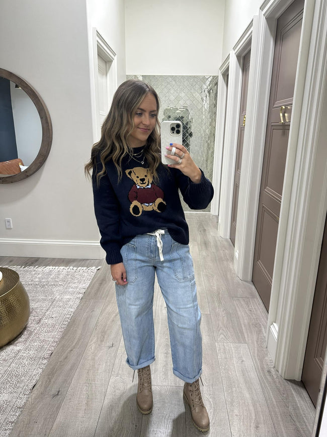 TEDDY NAVY KNIT BEAR SWEATER TOP