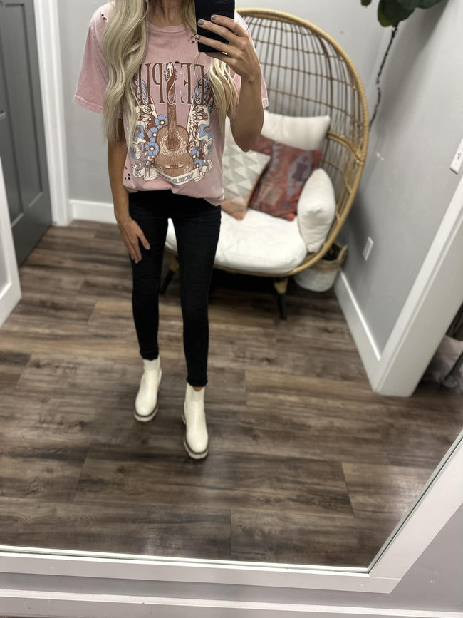 ROSE WASHED DISTRESSED FREE SPIRIT TEE