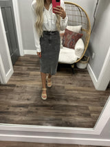 BLACK WASHED STRETCH DENIM SKIRT