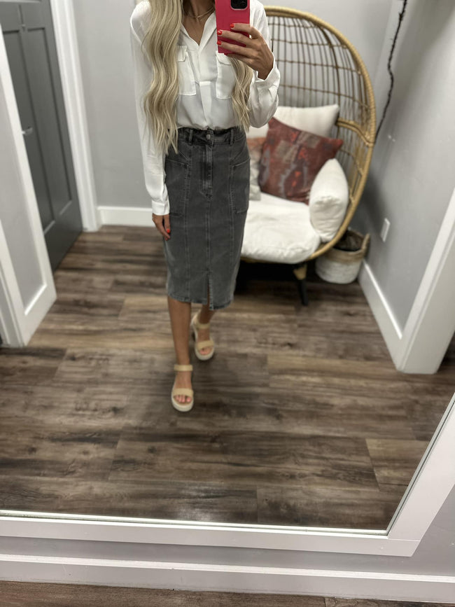 BLACK WASHED STRETCH DENIM SKIRT