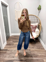 JENNIE CHOCOLATE BROWN BUTTON UP HENLEY TOP