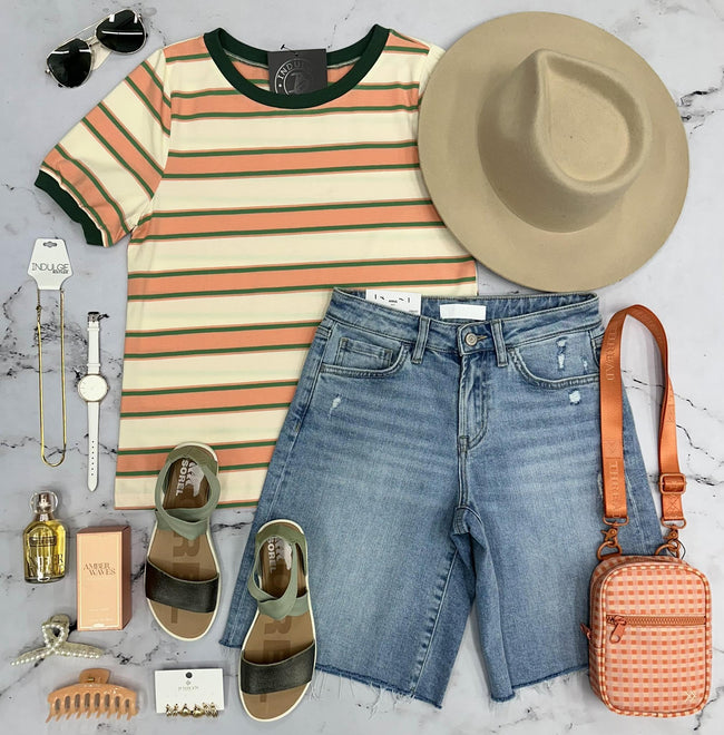 MOLLIE MELON STRIPE RINGER TEE