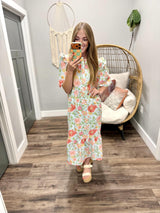 CHRISTINE CORAL FLORAL MIDI DRESS