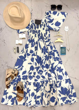 KENDRA BLUE FLORAL MIDI DRESS