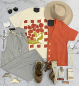 IVORY CHECKERED FLORAL GRAPHIC TEE