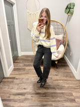 KASSIE IVORY AND LAVENDER STRIPE SWEATER TOP