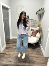 BRILEE LAVENDER 1/2 ZIP RIBRED SWEATSHIRT