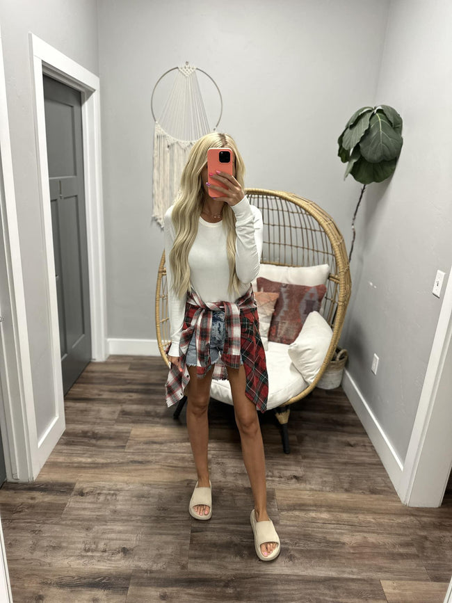 LACEE RED PLAID BUTTON UP TOP