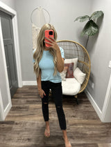 LIGHT BLUE RIBBED SHORT SLEEVE BASIC TEE