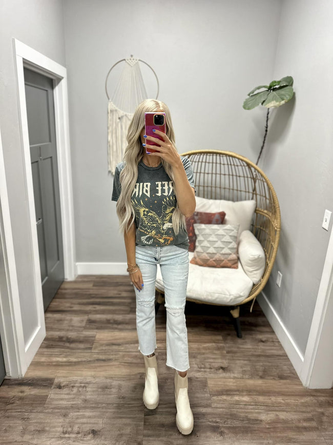 CHARCOAL WASHED FREE BIRD GRAPHIC TEE