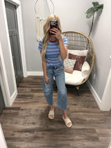 JANESSA BLUE STRIPE SHORT SLEEVE TEE