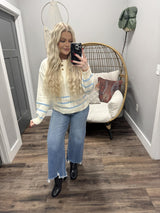 MARIAH CREAM AND BLUE STRIPE FEATURE SWEATER TOP