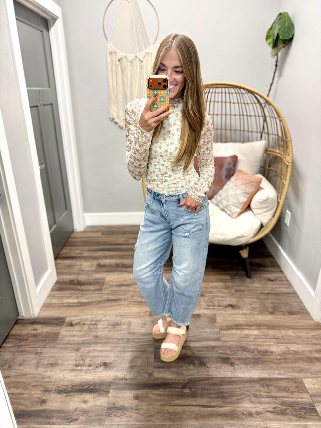 MISTY FLORAL LONG SLEEVE MESH TOP