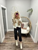 MARISSA TAUPE AND IVORY CHECKERED CARDIGAN TOP