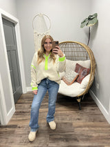 COURTNEY OATMEAL AND LIME 1/2 ZIP FP DUPE SWEATER TOP