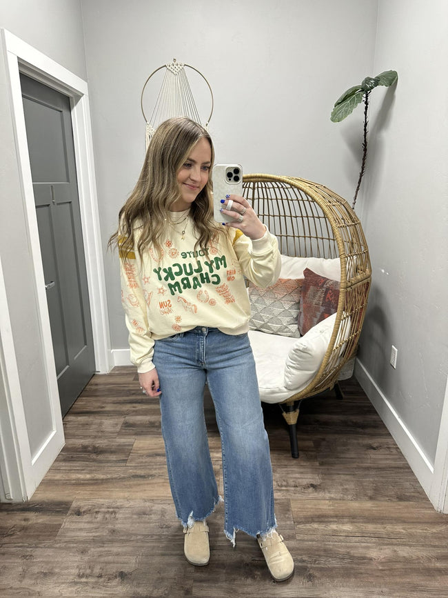 YOU'RE MY LUCKY CHARM GRAPHIC CREW SWEATSHIRT