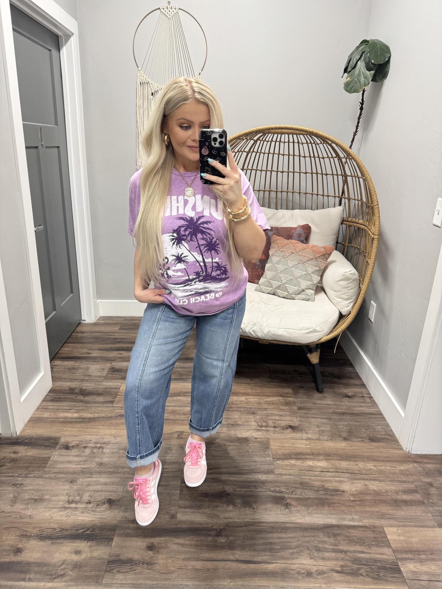 PURPLE WASHED SUNSHINE GRAPHIC TEE